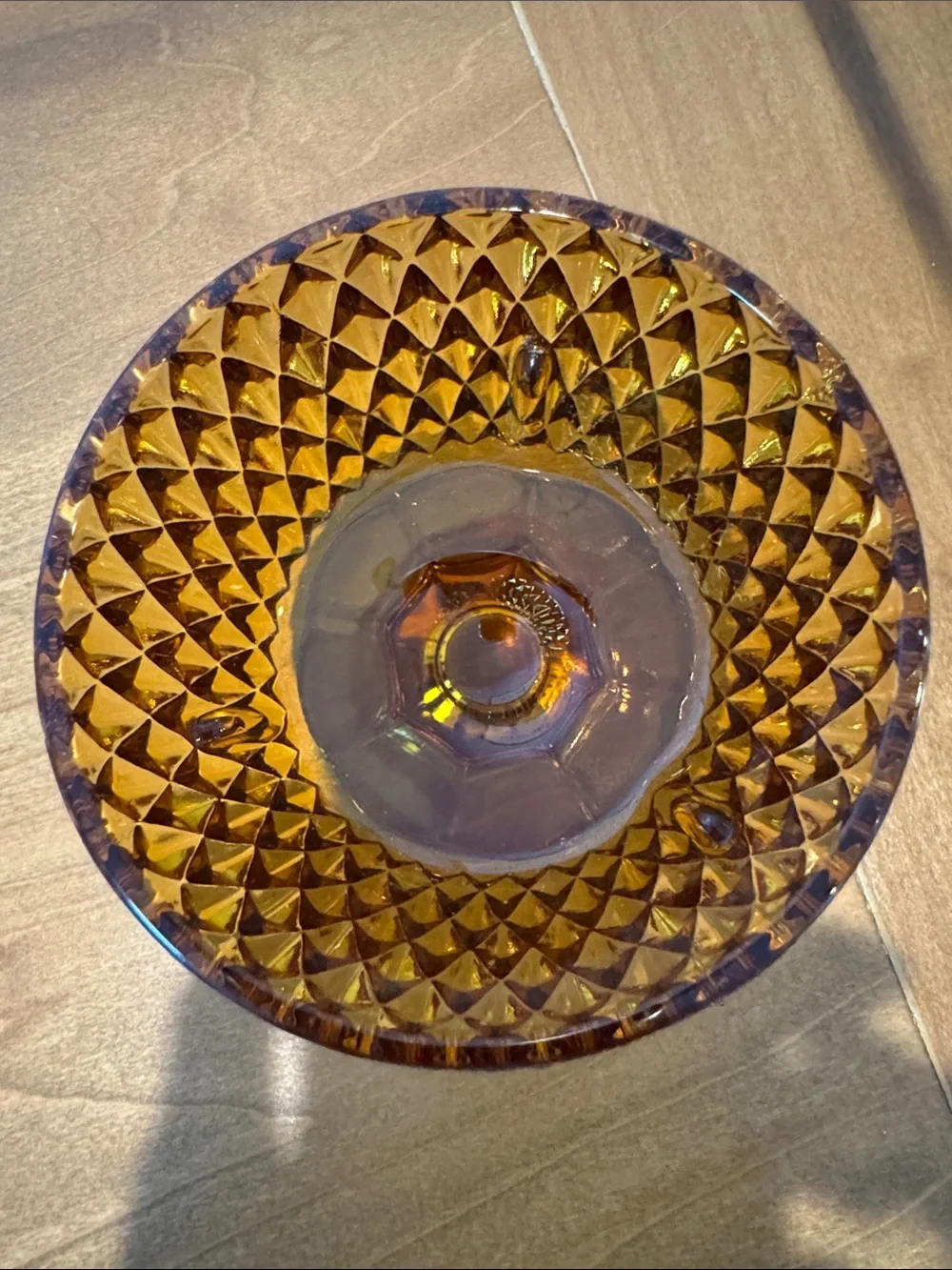 Indiana Glass Diamond Point Amber  BOTTOM ONLY Fairy Lamp 2.75” tall